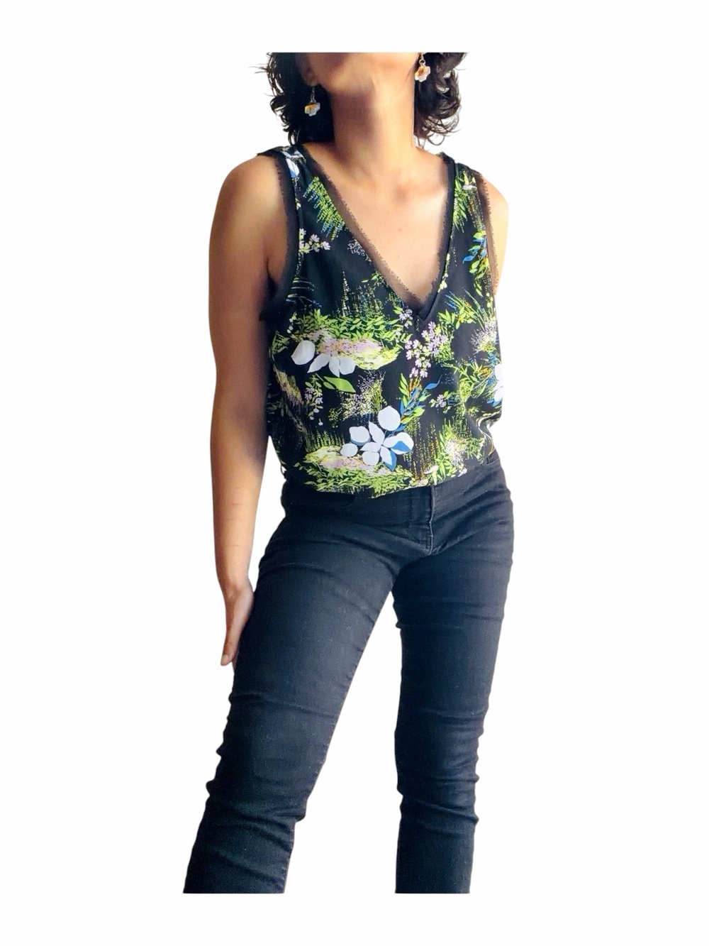 ★ Halogen Seasonal Staple Fashion Forward Floral Spring Summer Blouse Black M ★